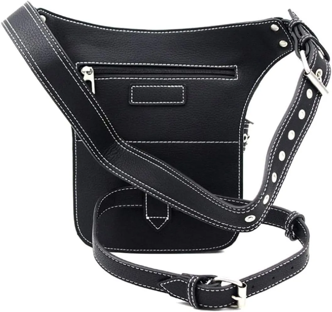 Gothic Waist Bag Punk Tactical Drop Leg Bag Outdoor Bike Motorcycle Cycling Hiking Fanny Pack Hip/Thigh Pouch Shoulder Bag Black (Black Chain)