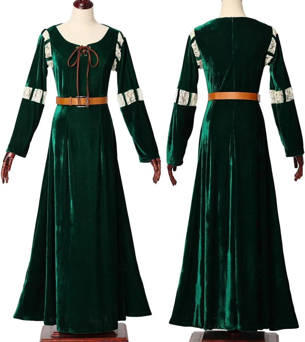 GRACEART Women's Brave Princess Gown Merida Cosplay Dress Halloween Renaissance Medieval Costume Green Court Outfit