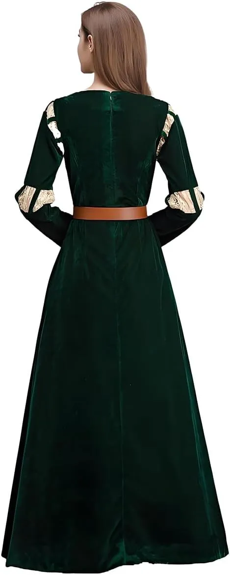 GRACEART Women's Brave Princess Gown Merida Cosplay Dress Halloween Renaissance Medieval Costume Green Court Outfit