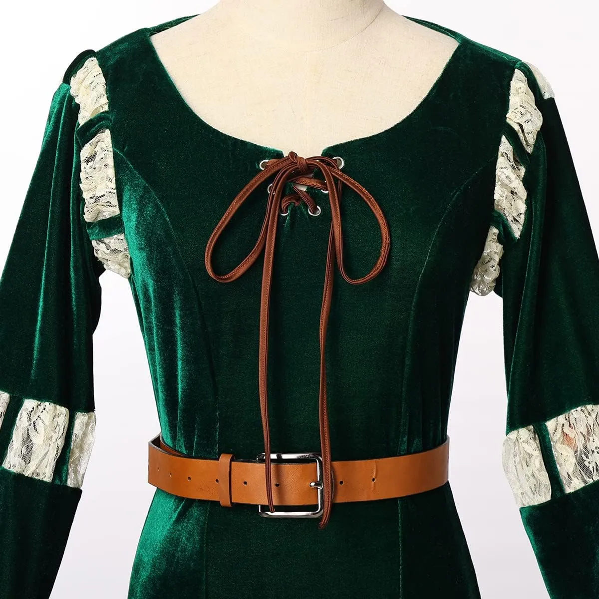 GRACEART Women's Brave Princess Gown Merida Cosplay Dress Halloween Renaissance Medieval Costume Green Court Outfit