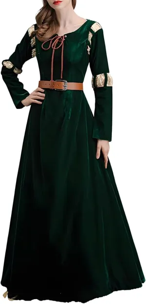 GRACEART Women's Brave Princess Gown Merida Cosplay Dress Halloween Renaissance Medieval Costume Green Court Outfit