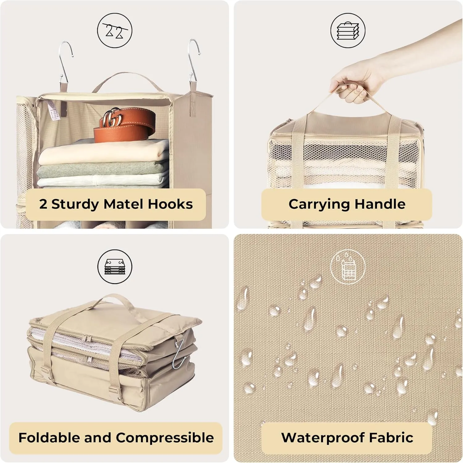 GRANNY SAYS Compression Packing Cubes for Travel, Extra Large Hanging Luggage Organizer, 3-Shelf Foldable Hanging Travel Shelves with 2 Hooks and Window, Packing Cubes for Carry on Suitcase Organizer