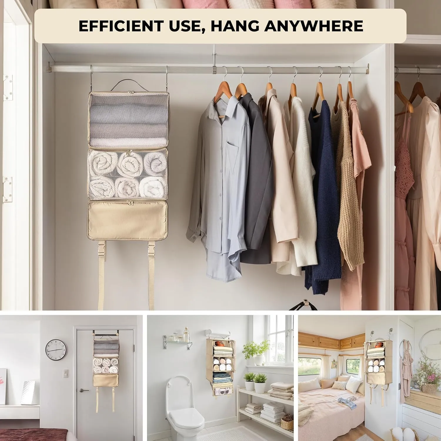 GRANNY SAYS Compression Packing Cubes for Travel, Extra Large Hanging Luggage Organizer, 3-Shelf Foldable Hanging Travel Shelves with 2 Hooks and Window, Packing Cubes for Carry on Suitcase Organizer