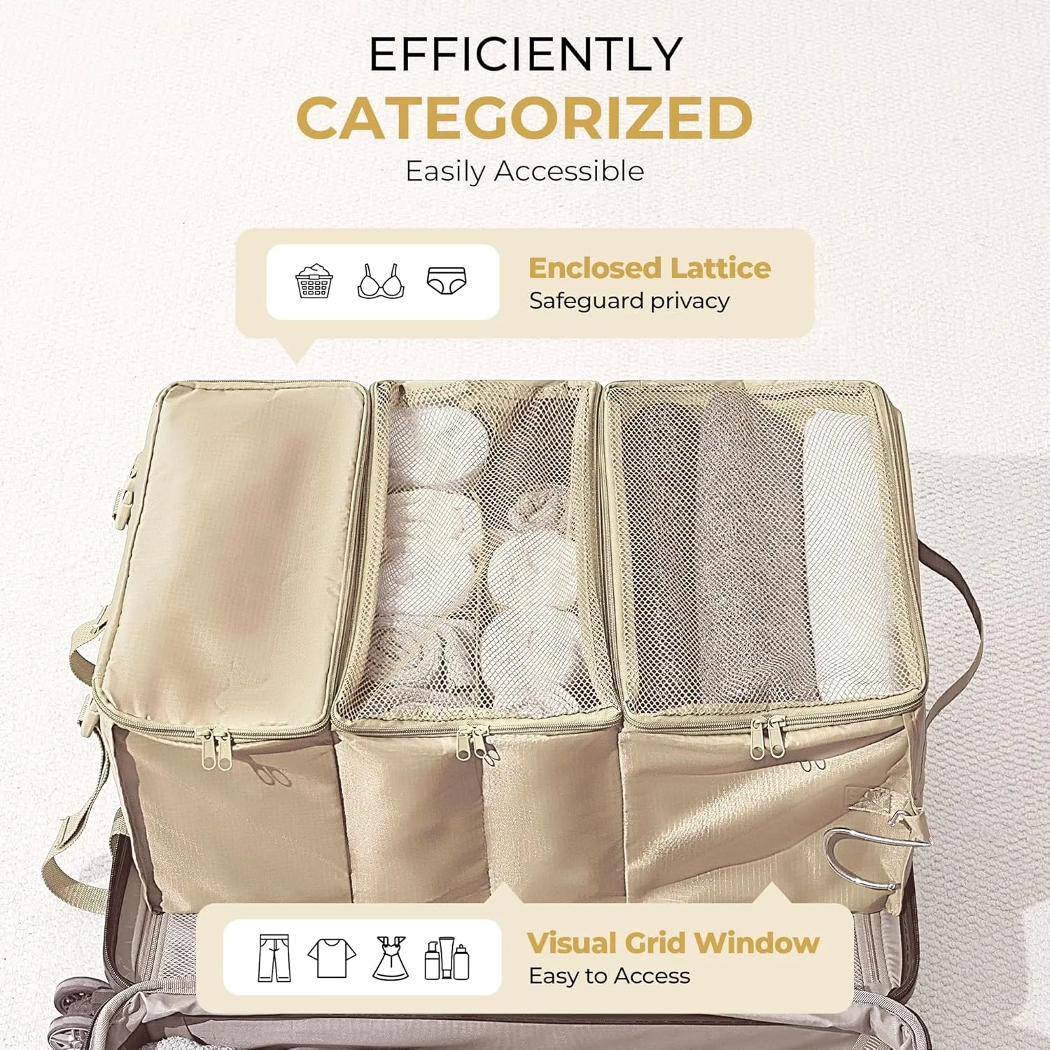 GRANNY SAYS Compression Packing Cubes for Travel, Extra Large Hanging Luggage Organizer, 3-Shelf Foldable Hanging Travel Shelves with 2 Hooks and Window, Packing Cubes for Carry on Suitcase Organizer