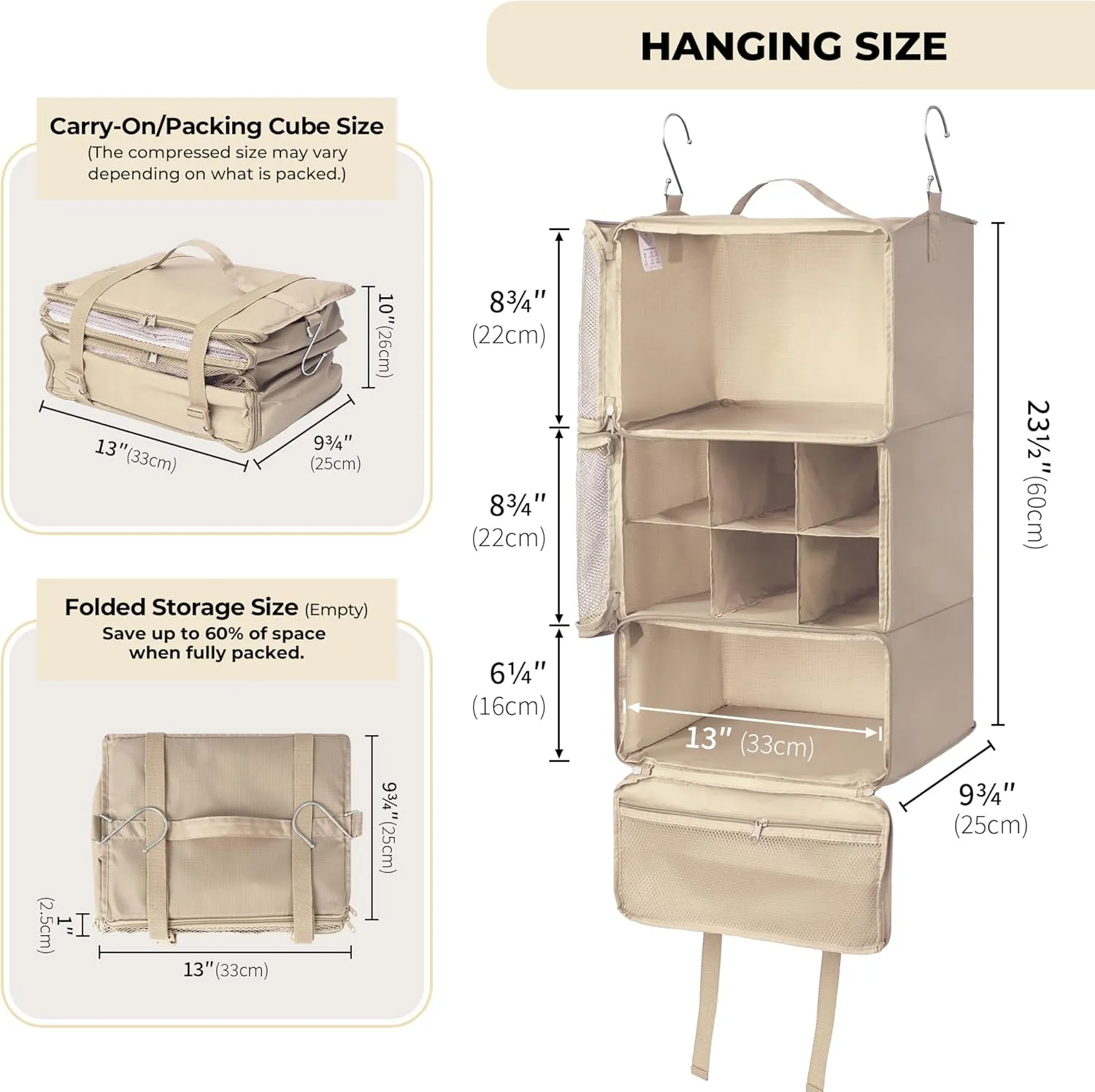 GRANNY SAYS Compression Packing Cubes for Travel, Extra Large Hanging Luggage Organizer, 3-Shelf Foldable Hanging Travel Shelves with 2 Hooks and Window, Packing Cubes for Carry on Suitcase Organizer
