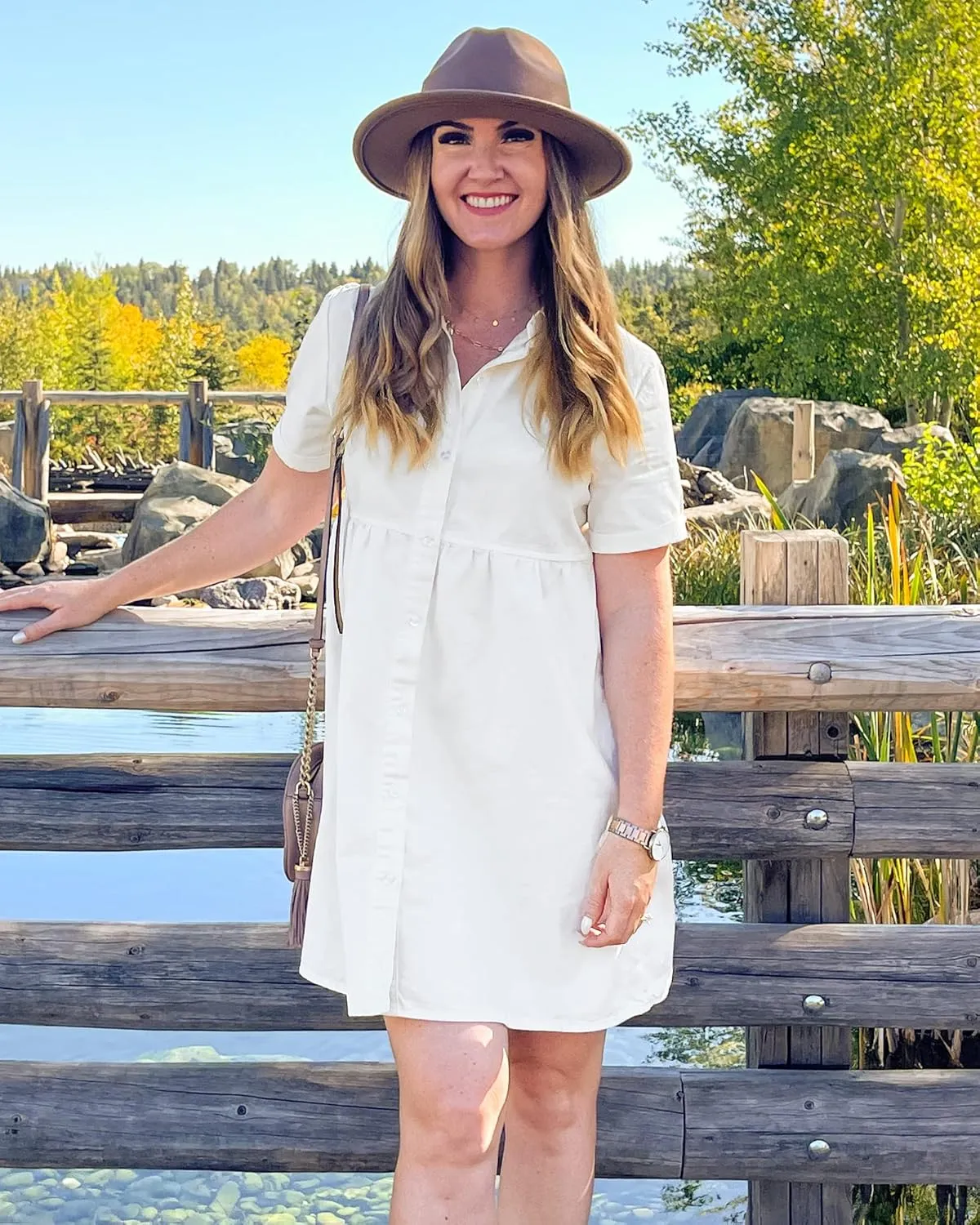 GRAPENT Denim Dress for Women Babydoll Tiered Short Sleeve Button Down Jean Shirt Dresses