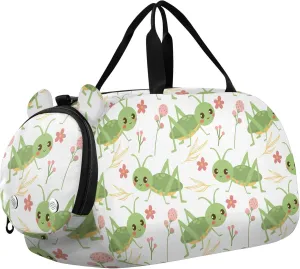 Grasshoppers and Flowers Cute Sports Duffle Bag for Girls Boys, Gym Bag with Shoe Compartment, Kids Travel Overnight Weekender Shoulder Bag