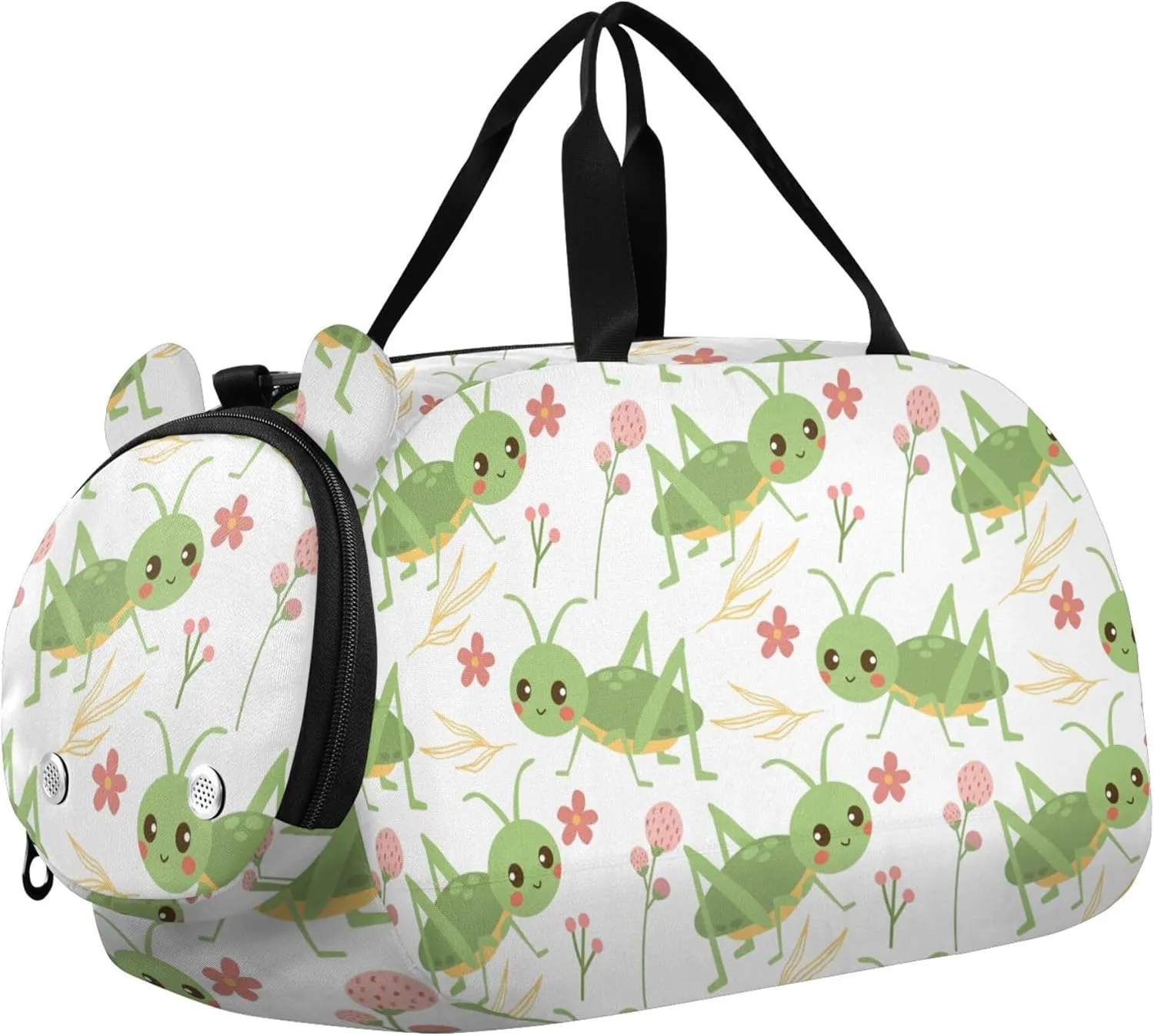 Grasshoppers and Flowers Cute Sports Duffle Bag for Girls Boys, Gym Bag with Shoe Compartment, Kids Travel Overnight Weekender Shoulder Bag