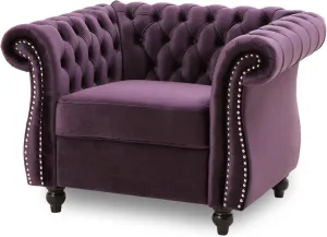 Great Deal Furniture Leila Chesterfield Velvet Club Chair, BlackBerry