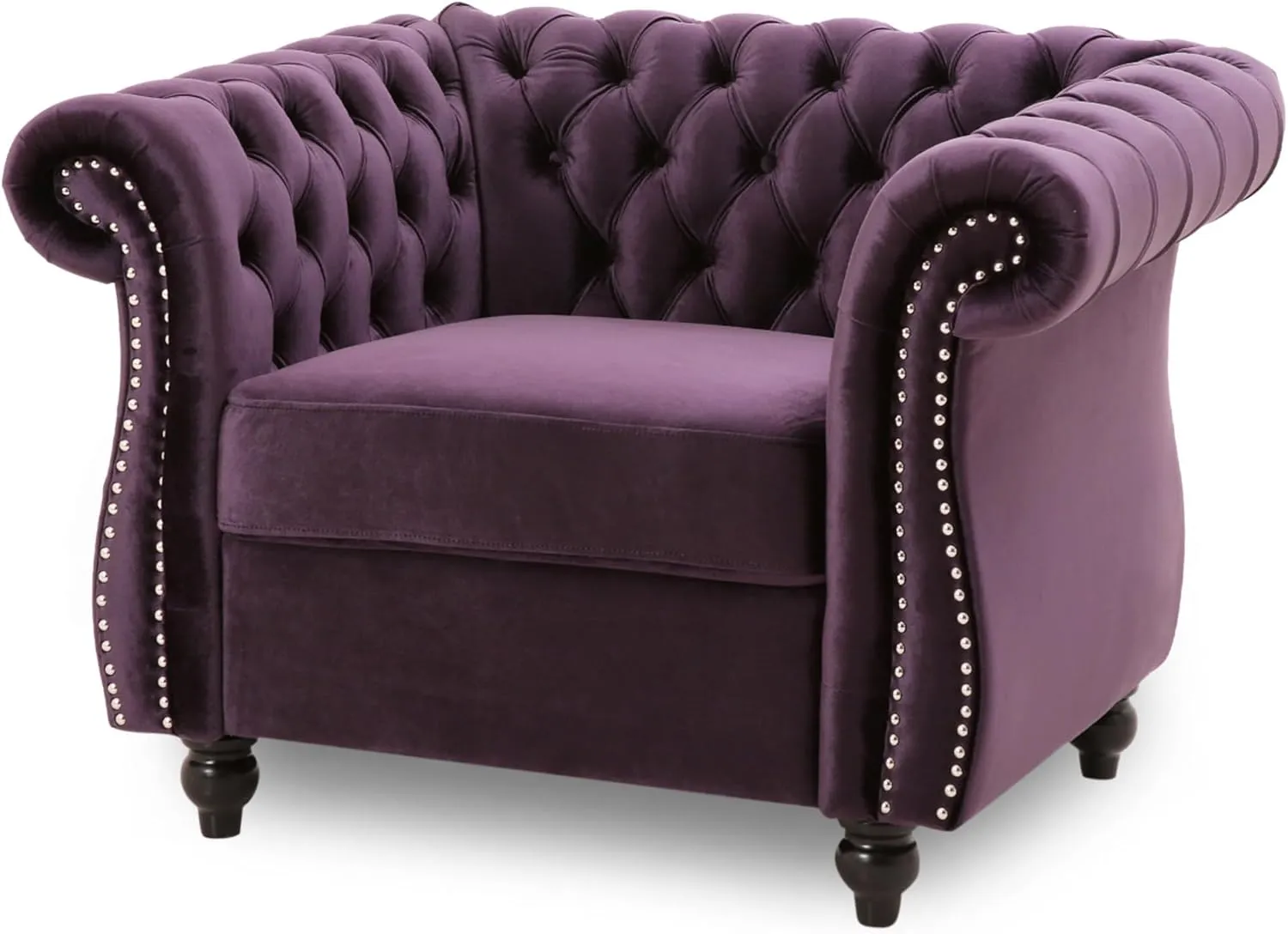 Great Deal Furniture Leila Chesterfield Velvet Club Chair, BlackBerry