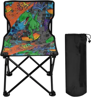 Gredecor Camping Chairs, Bright Cool Dinosaur Skateboard Rex Portable Camping Chair with Storage Bag, Lightweight Foldable Chair for Outside Camping, Hiking, Travel, Beach and Sports