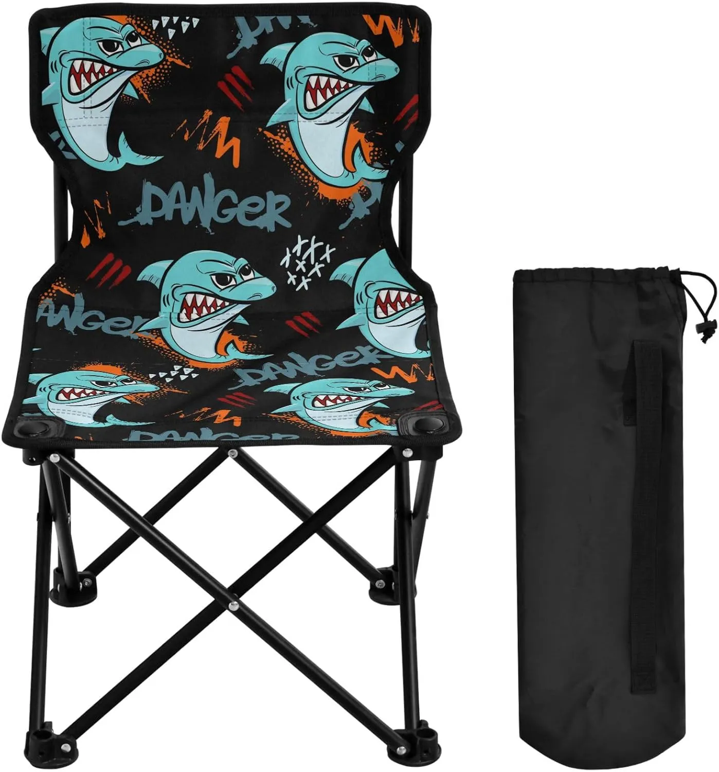 Gredecor Camping Chairs, Cool Shark on Dark Portable Camping Chair with Storage Bag, Lightweight Foldable Chair for Outside Camping, Hiking, Travel, Beach and Sports