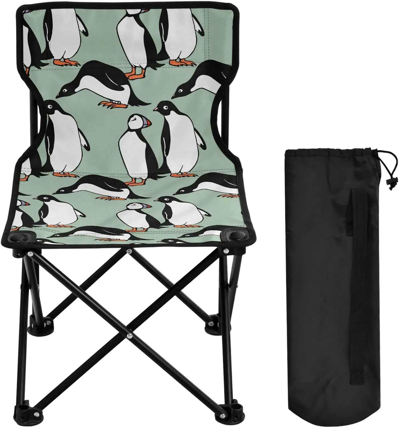 Gredecor Camping Chairs, Cute Penguins and Atlantic Puffins Portable Camping Chair with Storage Bag, Lightweight Foldable Chair for Outside Camping, Hiking, Travel, Beach and Sports