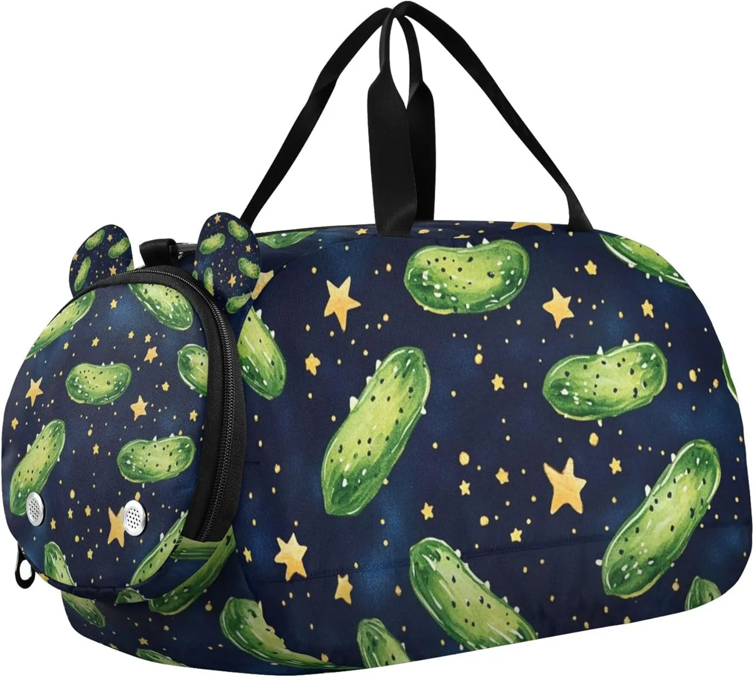 Green Cucumbers and Stars Sports Duffle Bag for Teens Girls Boys, Gym Bag with Shoe Compartment, Kids Travel Overnight Weekender Shoulder Bag