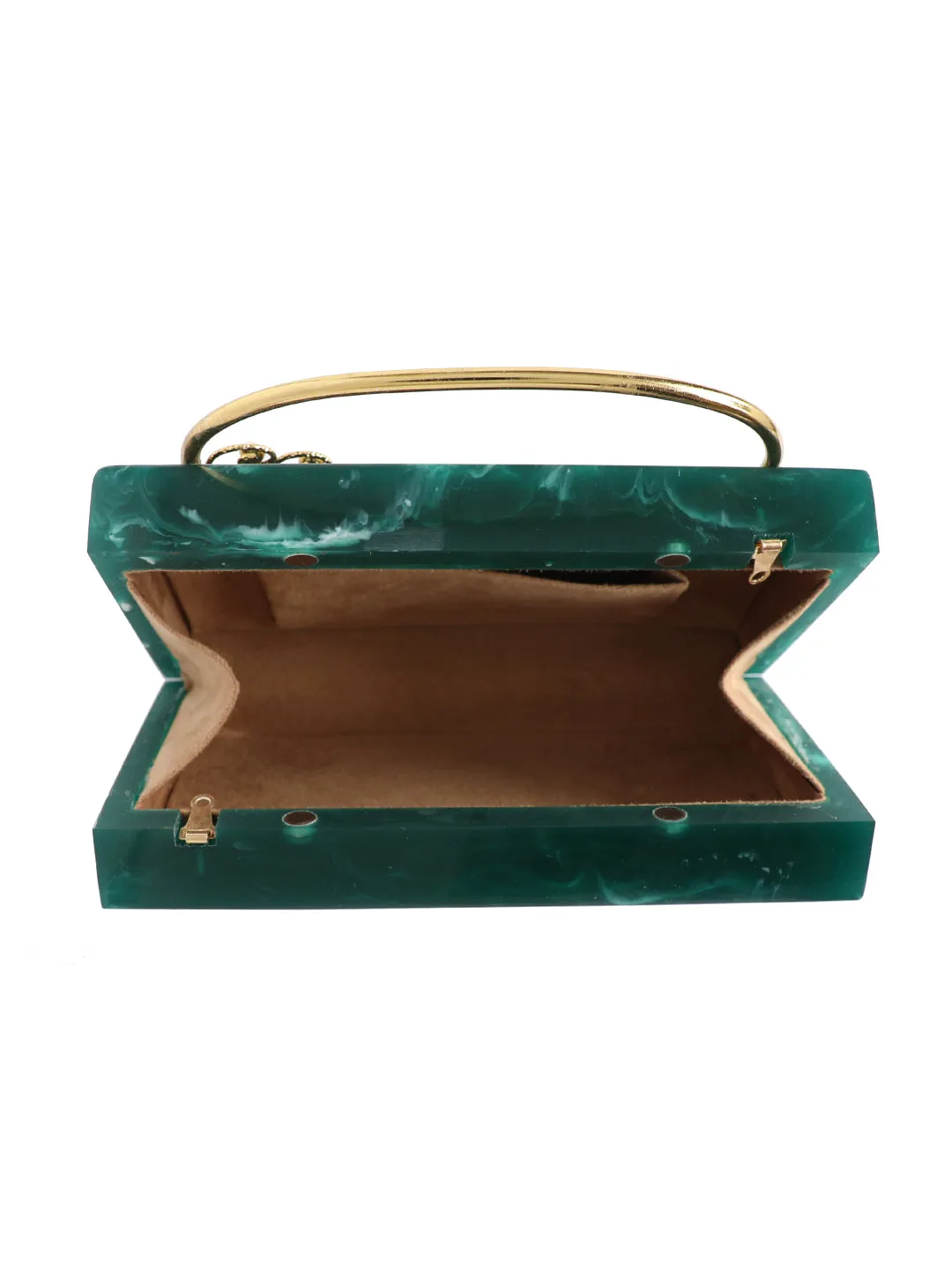 Green Solid Party Box Clutches With Attractive Brass Handle