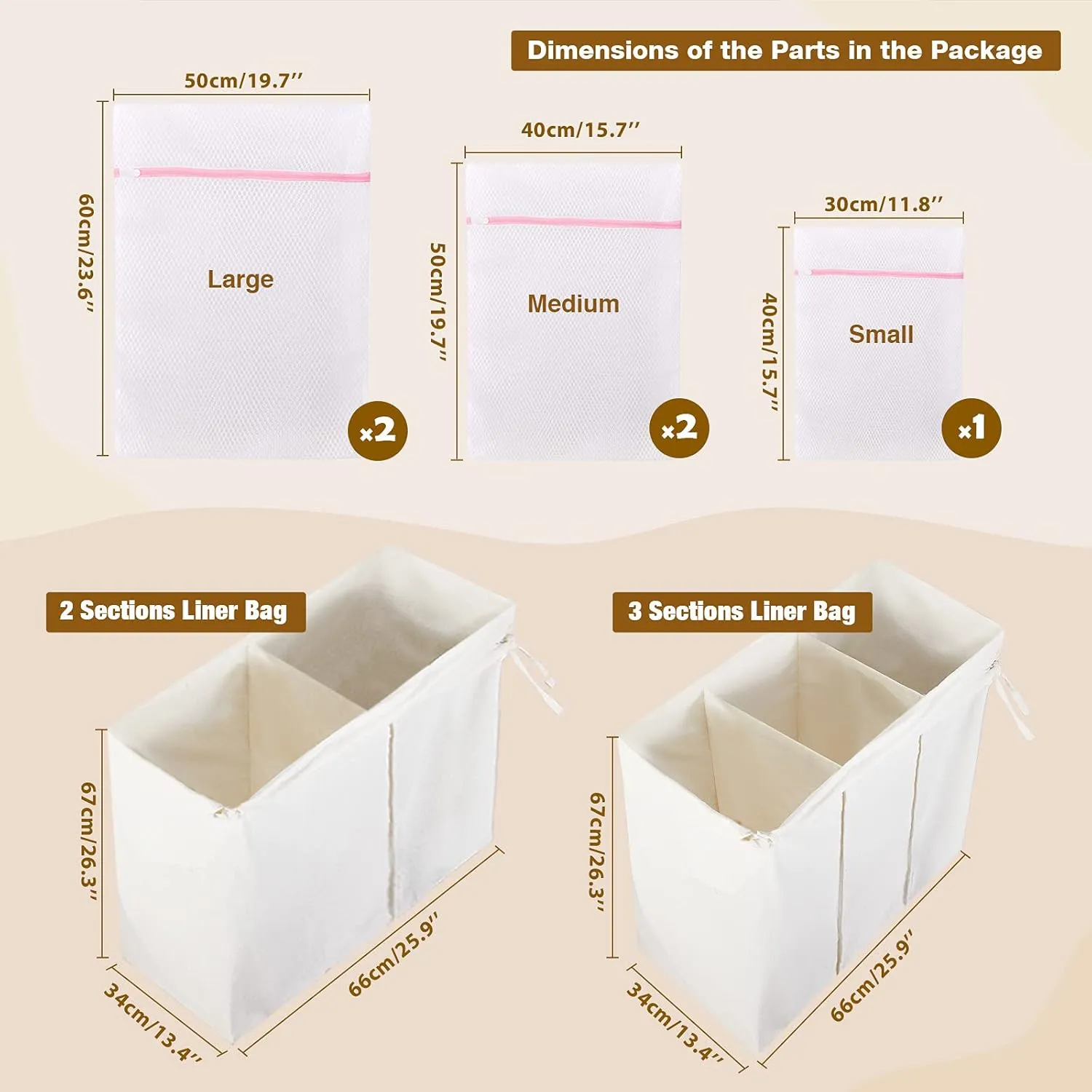 Greenstell Laundry Hamper with Lid, 125L Large Clothes Hamper with 3 Section & 2 Section Removable Liner Bags & 5 Mesh Laundry Bags, Handwoven Synthetic Rattan Divided Laundry Basket, Brown