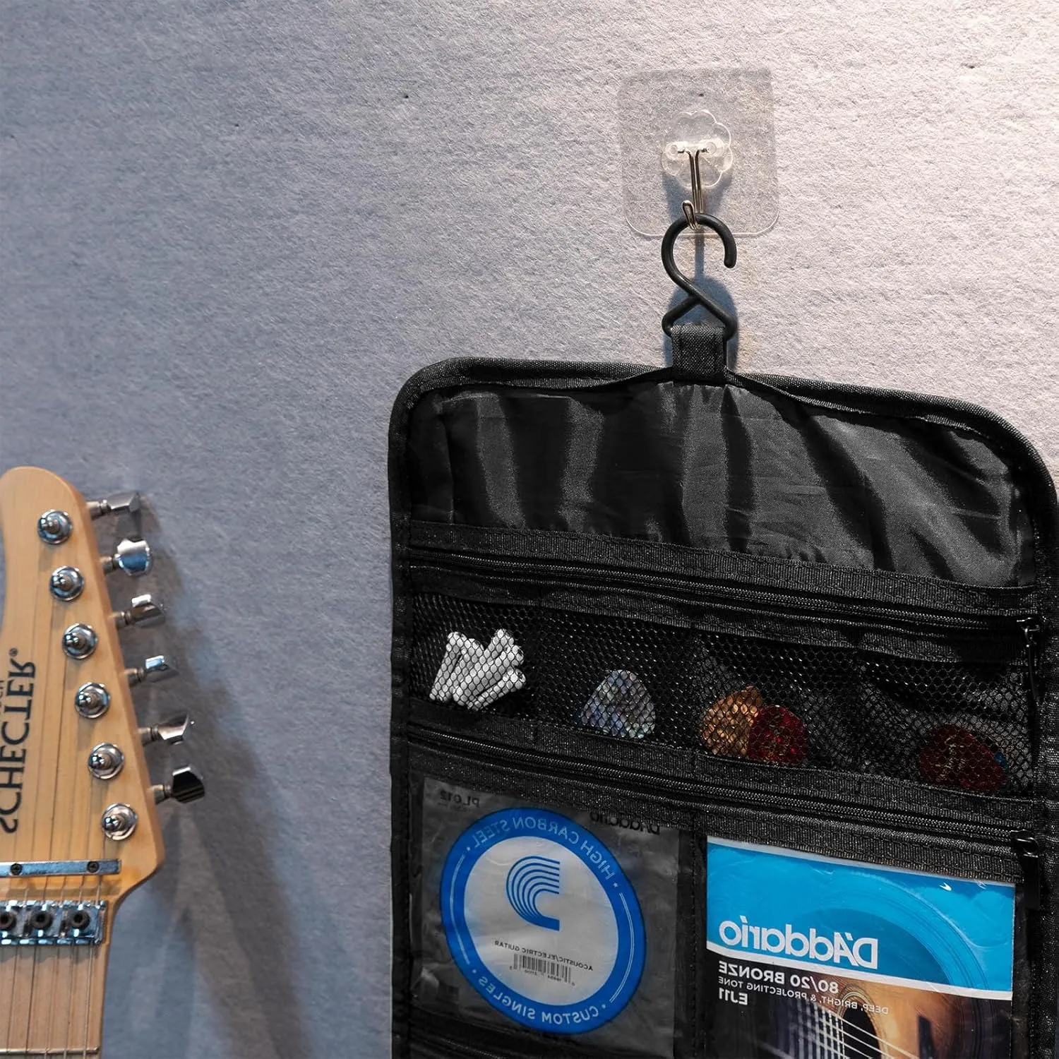 Guitar Accessory Organizer Bag, Foldable Easy Access Pockets Case, Picks, Strap, Capo, Strings Holder Storage (Gainsboro)