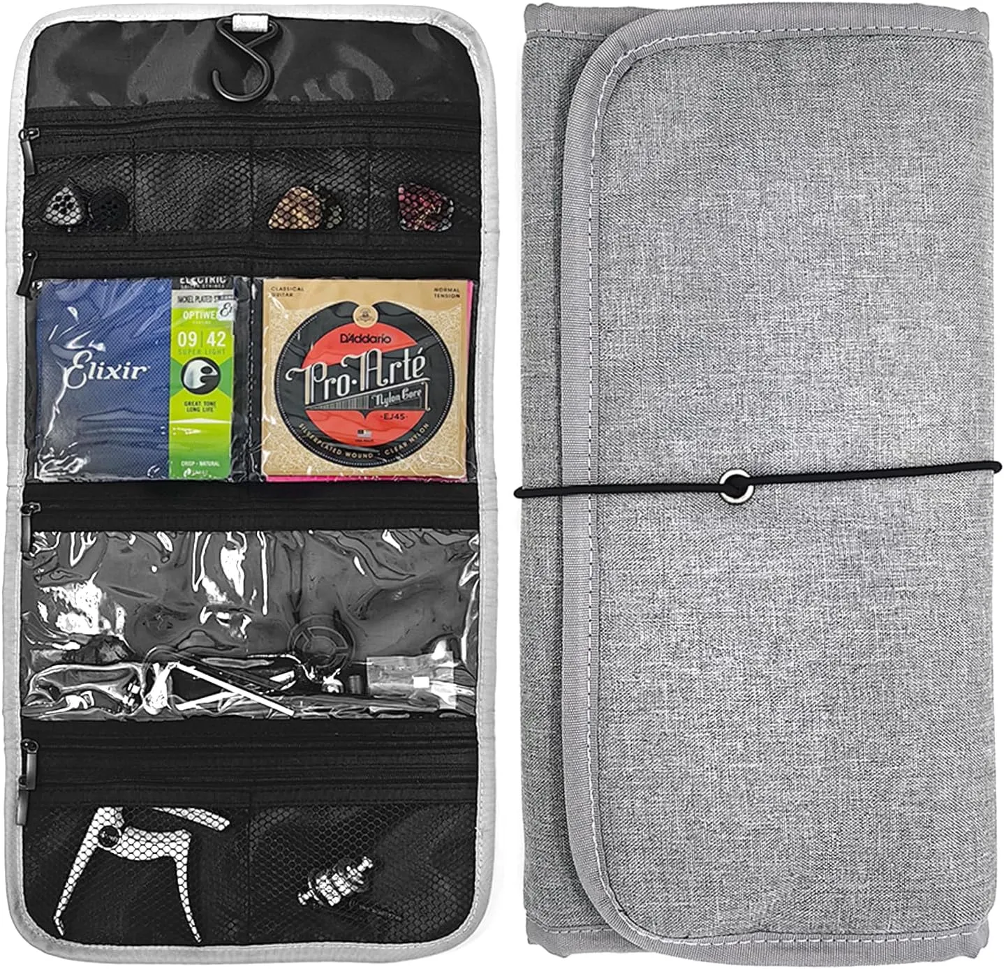 Guitar Accessory Organizer Bag, Foldable Easy Access Pockets Case, Picks, Strap, Capo, Strings Holder Storage (Gainsboro)