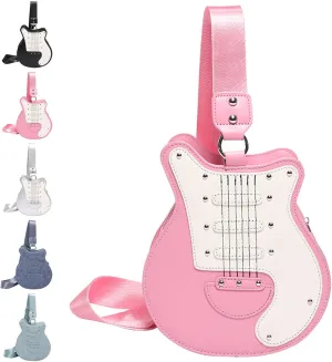 Guitar Shaped Shoulder Bag for Women, Fashion Rock Music Crossbody Bag, Cute Rivet Creative Handbag