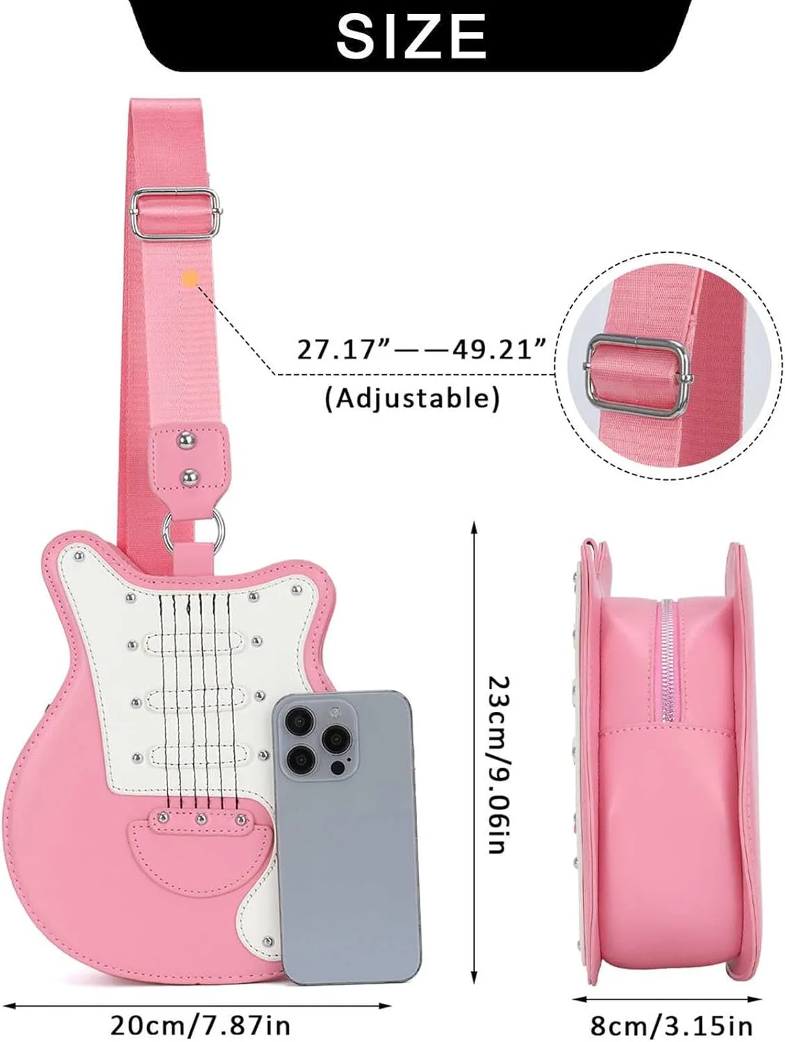 Guitar Shaped Shoulder Bag for Women, Fashion Rock Music Crossbody Bag, Cute Rivet Creative Handbag