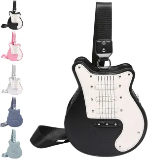 Guitar Shaped Shoulder Bag for Women, Fashion Rock Music Crossbody Bag, Cute Rivet Creative Handbag