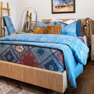 H HIEND ACCENTS Tasha Polizzi for Paseo Road Lee Western 3 Piece Comforter Set, Queen Size, Washed Denim Bronc Rider Floral Horseshoe Print Bed Set, Western Bedding with Pillow Shams