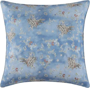 H HIEND ACCENTS Tasha Polizzi for Paseo Road Lee Western Euro Sham, 27x27 inch, Washed Denim, Bronc Rider Floral Horseshoe Print, Western Pillow Cover