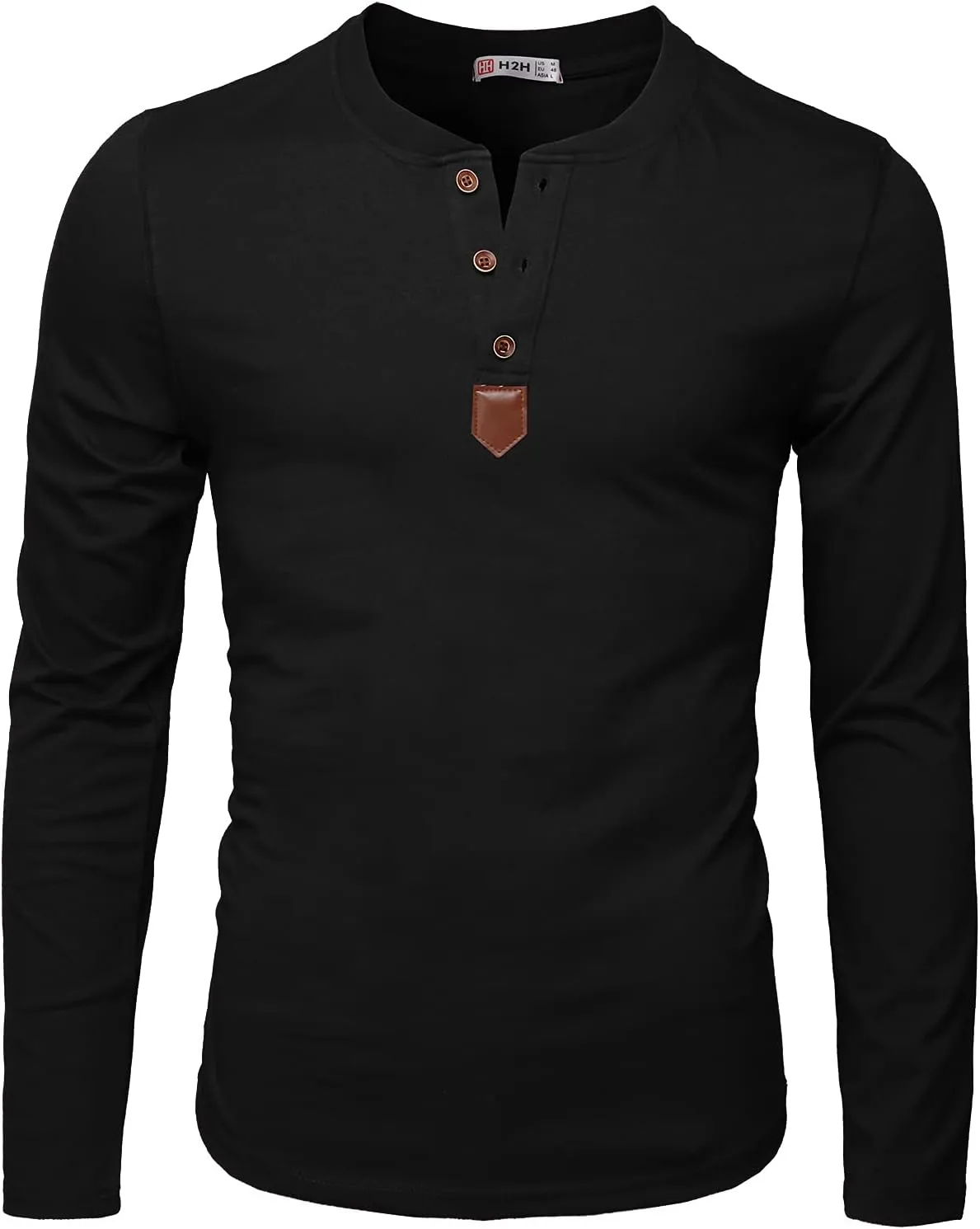 H2H Men Casual Slim Fit Spandex Blended Henley T-Shirt Long Sleeve