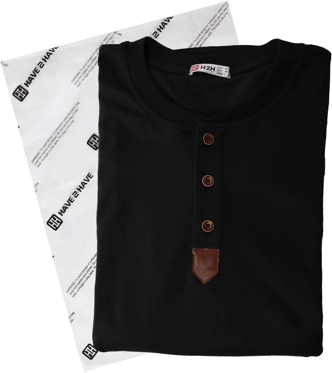 H2H Men Casual Slim Fit Spandex Blended Henley T-Shirt Long Sleeve
