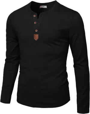 H2H Men Casual Slim Fit Spandex Blended Henley T-Shirt Long Sleeve