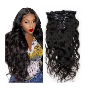 Hair Extensions 120G Body Wave Clip in Hair Extensions for Black Women Human Hair Double Weft Clip ins Hair Extensions Brazilian Virgin Hair Full Head 8 Pcs Per Set Hair Pieces(8 Inch)