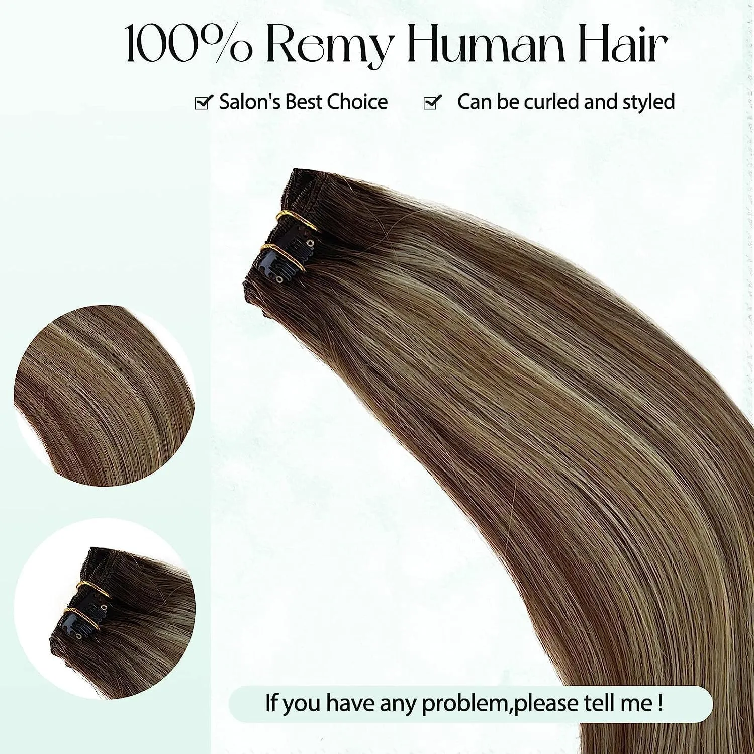 Hair Extensions 20 Inch Clip in Hair Extensions Real Human Hair Ombre Brown to Bleach Brown with Bleach Blonde Highlighted Seamless Hair Extensions Clip in 70g 70pcs