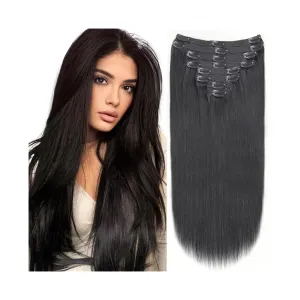 Hair Extensions Clip in Hair Extensions Brazilian Remy Human Hair Extensions for Women 8Pcs 120g Double Weft Silky Straight Clip in Hair Extensions Natural Color Hair Pieces(14 Inch)