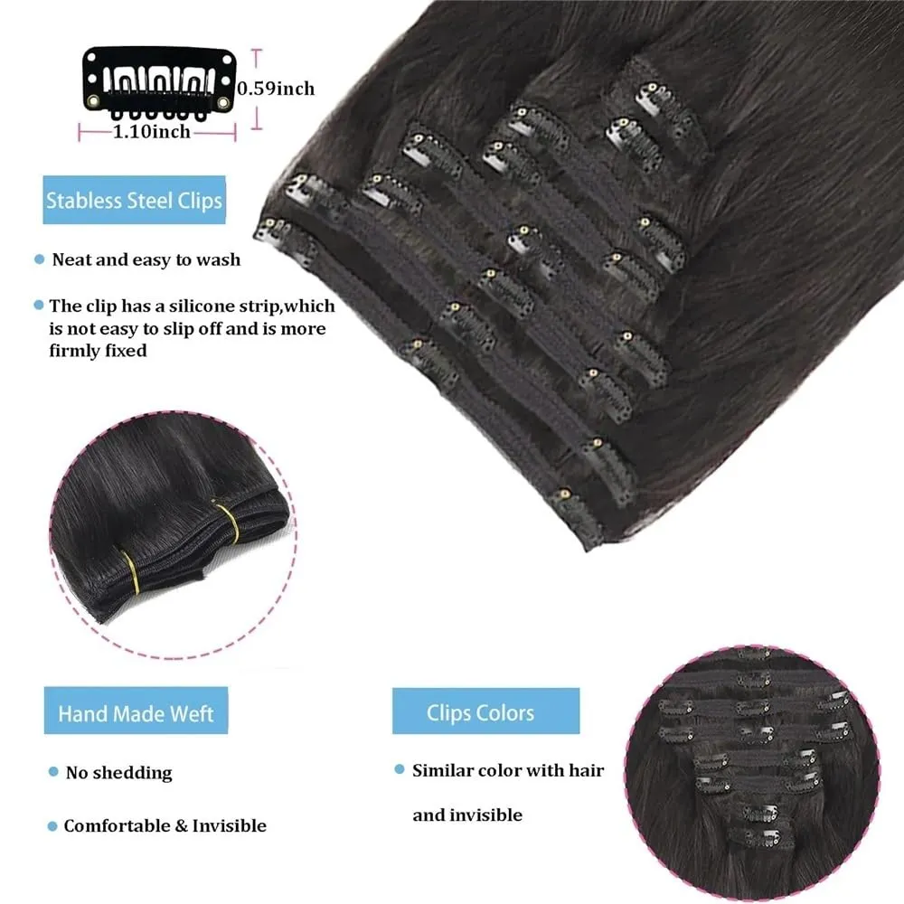 Hair Extensions Clip in Hair Extensions Brazilian Remy Human Hair Extensions for Women 8Pcs 120g Double Weft Silky Straight Clip in Hair Extensions Natural Color Hair Pieces(14 Inch)