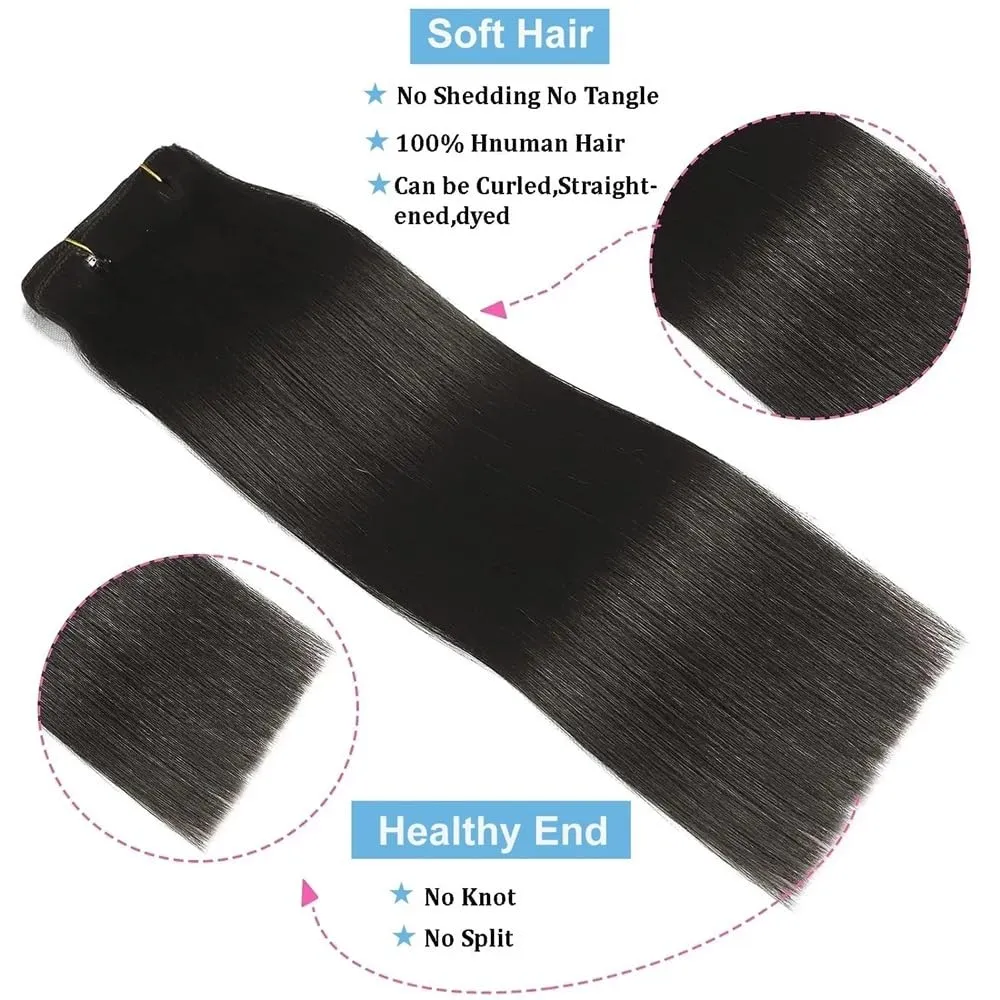 Hair Extensions Clip in Hair Extensions Brazilian Remy Human Hair Extensions for Women 8Pcs 120g Double Weft Silky Straight Clip in Hair Extensions Natural Color Hair Pieces(14 Inch)