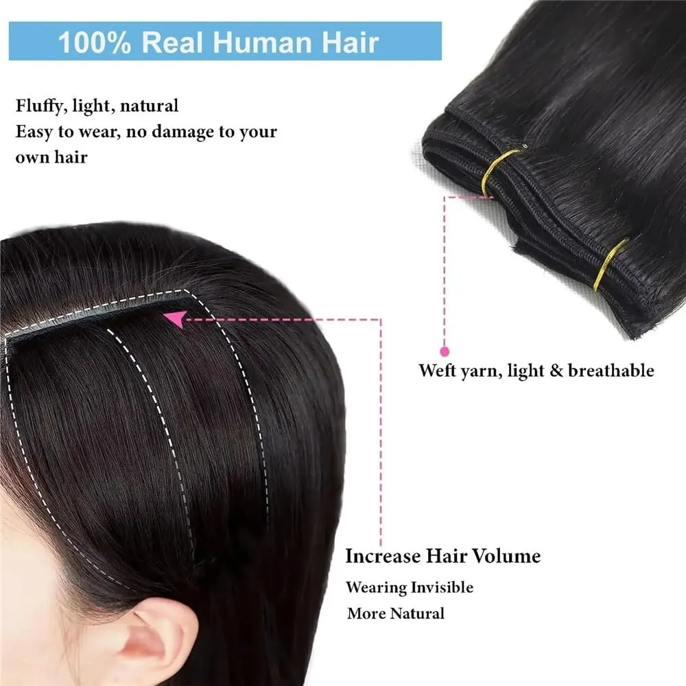 Hair Extensions Clip in Hair Extensions Brazilian Remy Human Hair Extensions for Women 8Pcs 120g Double Weft Silky Straight Clip in Hair Extensions Natural Color Hair Pieces(14 Inch)
