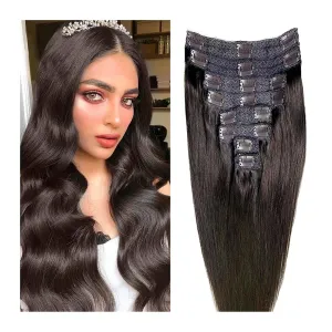 Hair Extensions Clip in Hair Extensions Remy Hair Extensions Straight Clip in Human Hair Color 2 Dark Brown Hair Clip in Extensions for Thin Hair 8 Pieces 120Grams Hair Extensions Hair Pieces(14 Inch,