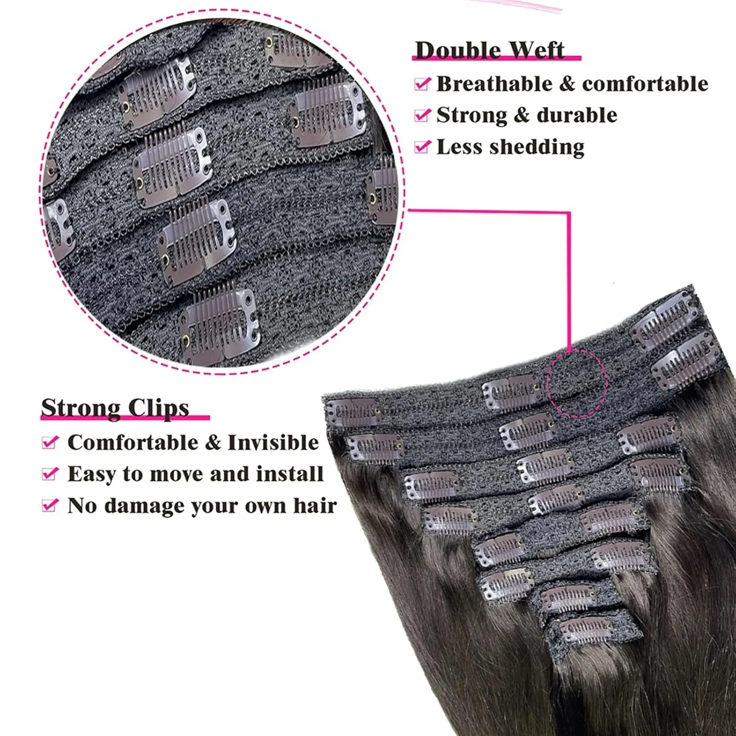 Hair Extensions Clip in Hair Extensions Remy Hair Extensions Straight Clip in Human Hair Color 2 Dark Brown Hair Clip in Extensions for Thin Hair 8 Pieces 120Grams Hair Extensions Hair Pieces(14 Inch,
