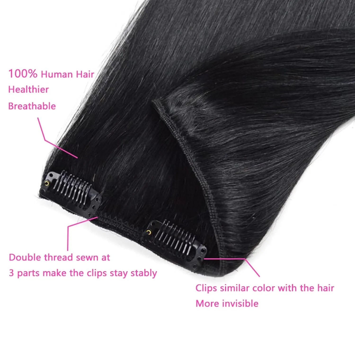 Hair Extensions Clip In Human Hair Extensions, Real Remy Thick Straight Clip Ins Black Human Hair Extensions for Relaxed Hair 7 Pieces Per Set for Women, 1B 120 Gram Hair Pieces(20inches,240g)