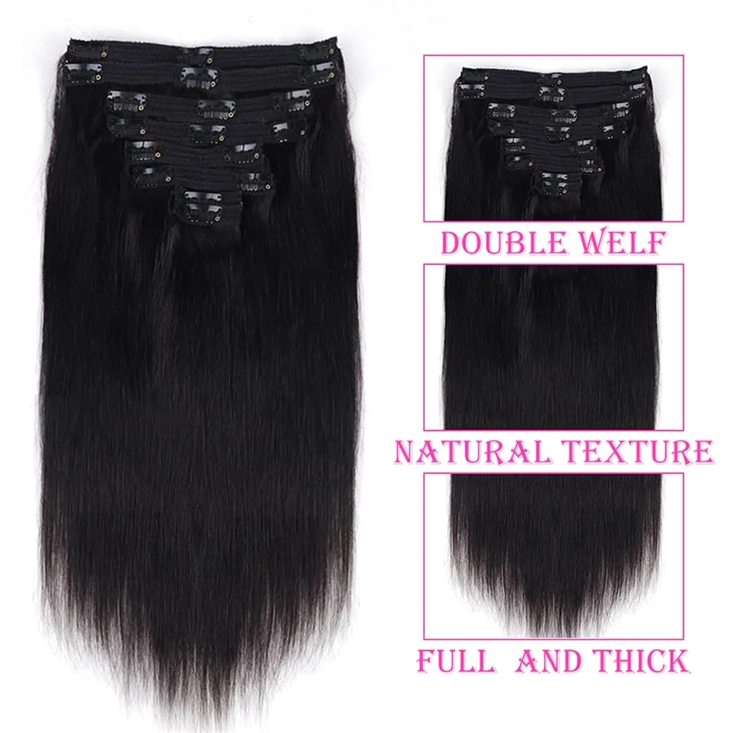 Hair Extensions Clip In Human Hair Extensions, Real Remy Thick Straight Clip Ins Black Human Hair Extensions for Relaxed Hair 7 Pieces Per Set for Women, 1B 120 Gram Hair Pieces(20inches,240g)