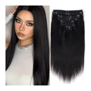 Hair Extensions Clip In Human Hair Extensions, Real Remy Thick Straight Clip Ins Black Human Hair Extensions for Relaxed Hair 7 Pieces Per Set for Women, 1B 120 Gram Hair Pieces(20inches,240g)