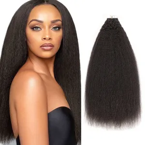 Hair Extensions Tape in Human Hair 14inch Remy Kinky Straight Tape In Extension Curly Natural Black #1B Soft Shiny for Women Kinky Coarse Seamless Skin Weft Better Length Tape in Hair 40grams 16pcs