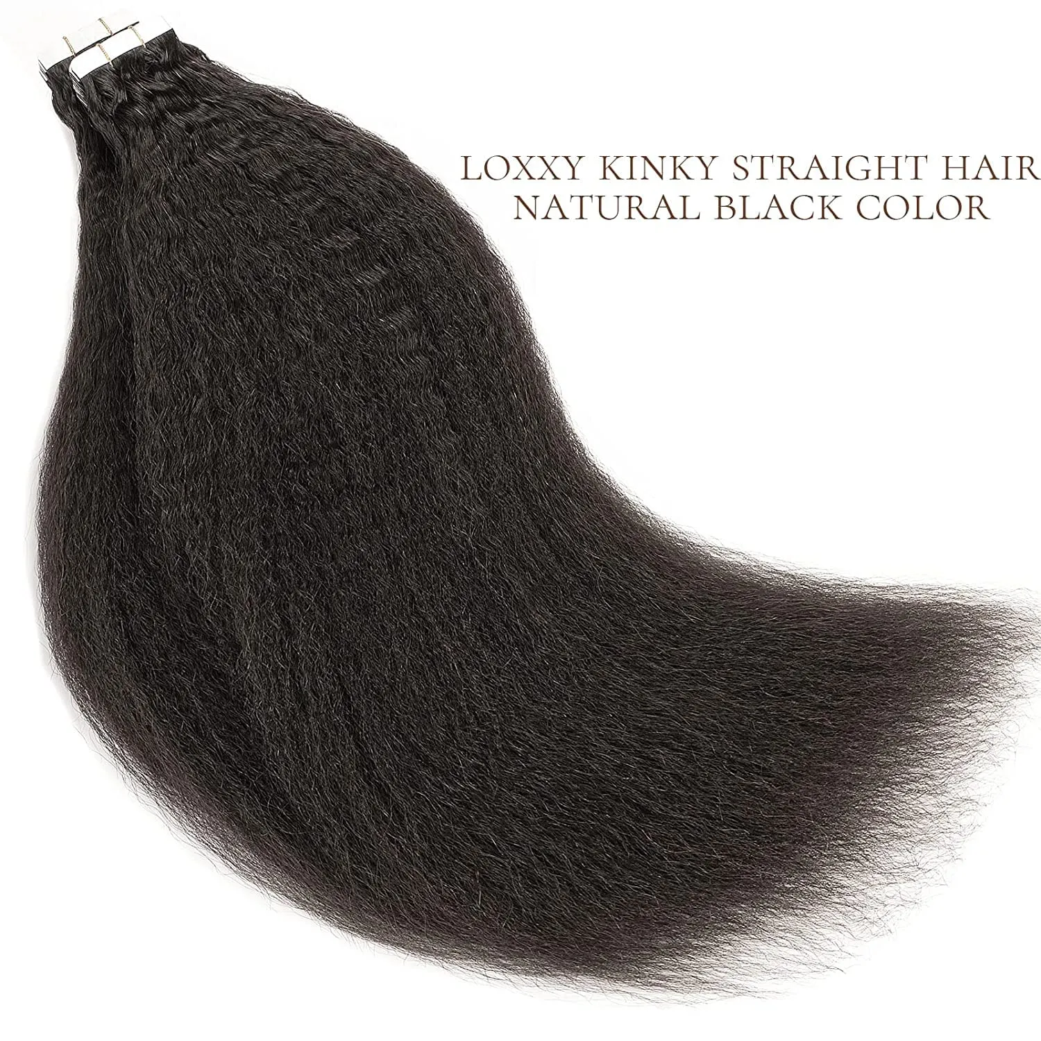 Hair Extensions Tape in Human Hair 14inch Remy Kinky Straight Tape In Extension Curly Natural Black #1B Soft Shiny for Women Kinky Coarse Seamless Skin Weft Better Length Tape in Hair 40grams 16pcs