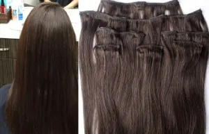 Hair Faux You 24" Clip in Hair Extensions Real Human Hair 100g Clip on for Full Head 7 pieces, 14 clips, Silky Straight Weft Remy Hair Color #2 Darkest Brown