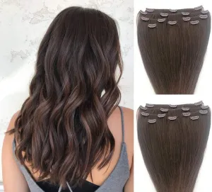 Hair Faux You 24" Clip in Hair Extensions Real Human Hair 100g Clip on for Full Head 7 pieces, 14 clips, Silky Straight Weft Remy Hair Color #3 Medium Dark Brown