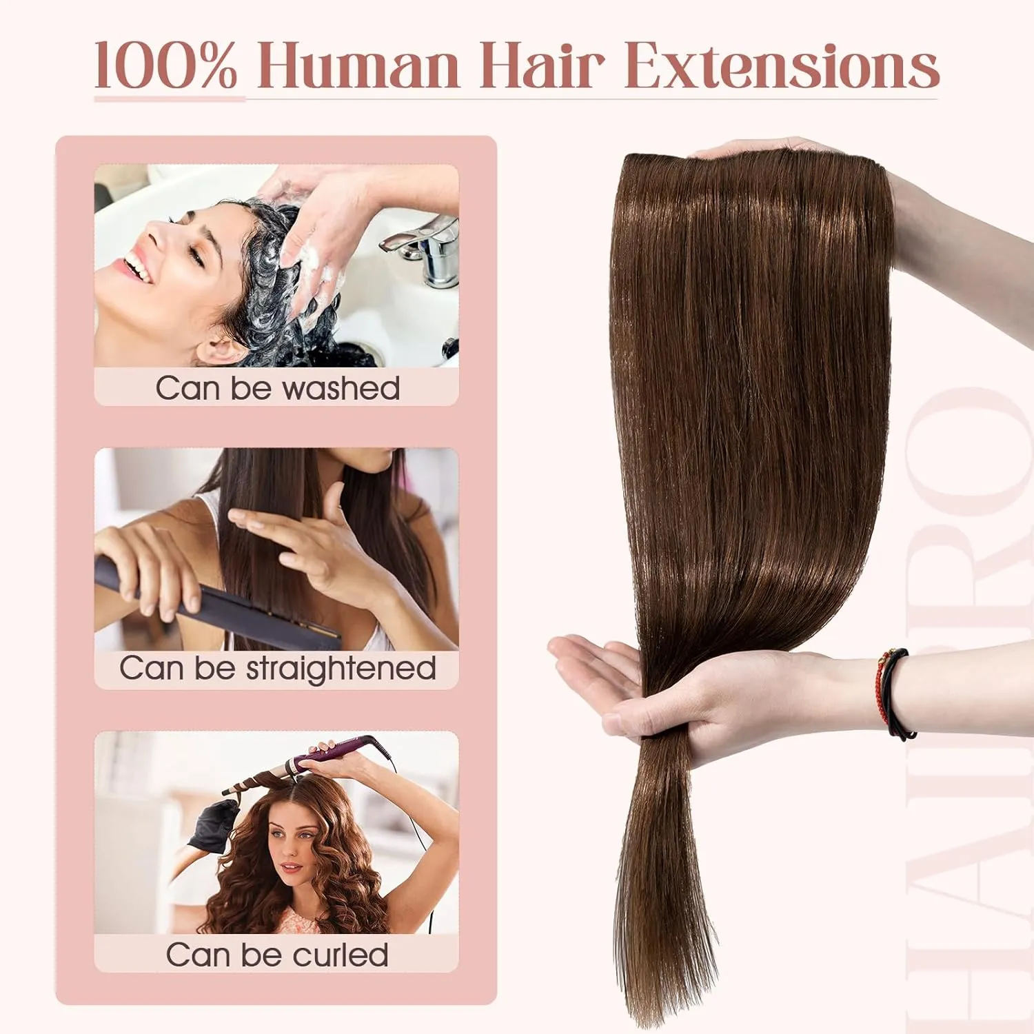 Hairro Clip in Hair Extensions 100% Human Hair #4 Medium Brown Thin Clip on Human Hairpieces 8 Inch Short Straight Standard Weft One Piece 5 Clips 40g for Women