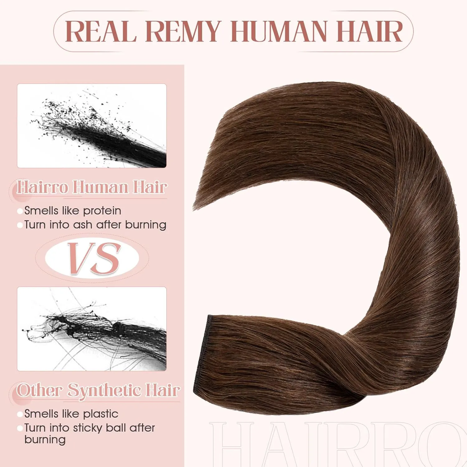 Hairro Clip in Hair Extensions 100% Human Hair #4 Medium Brown Thin Clip on Human Hairpieces 8 Inch Short Straight Standard Weft One Piece 5 Clips 40g for Women