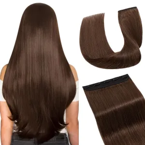 Hairro Clip in Hair Extensions 100% Human Hair #4 Medium Brown Thin Clip on Human Hairpieces 8 Inch Short Straight Standard Weft One Piece 5 Clips 40g for Women