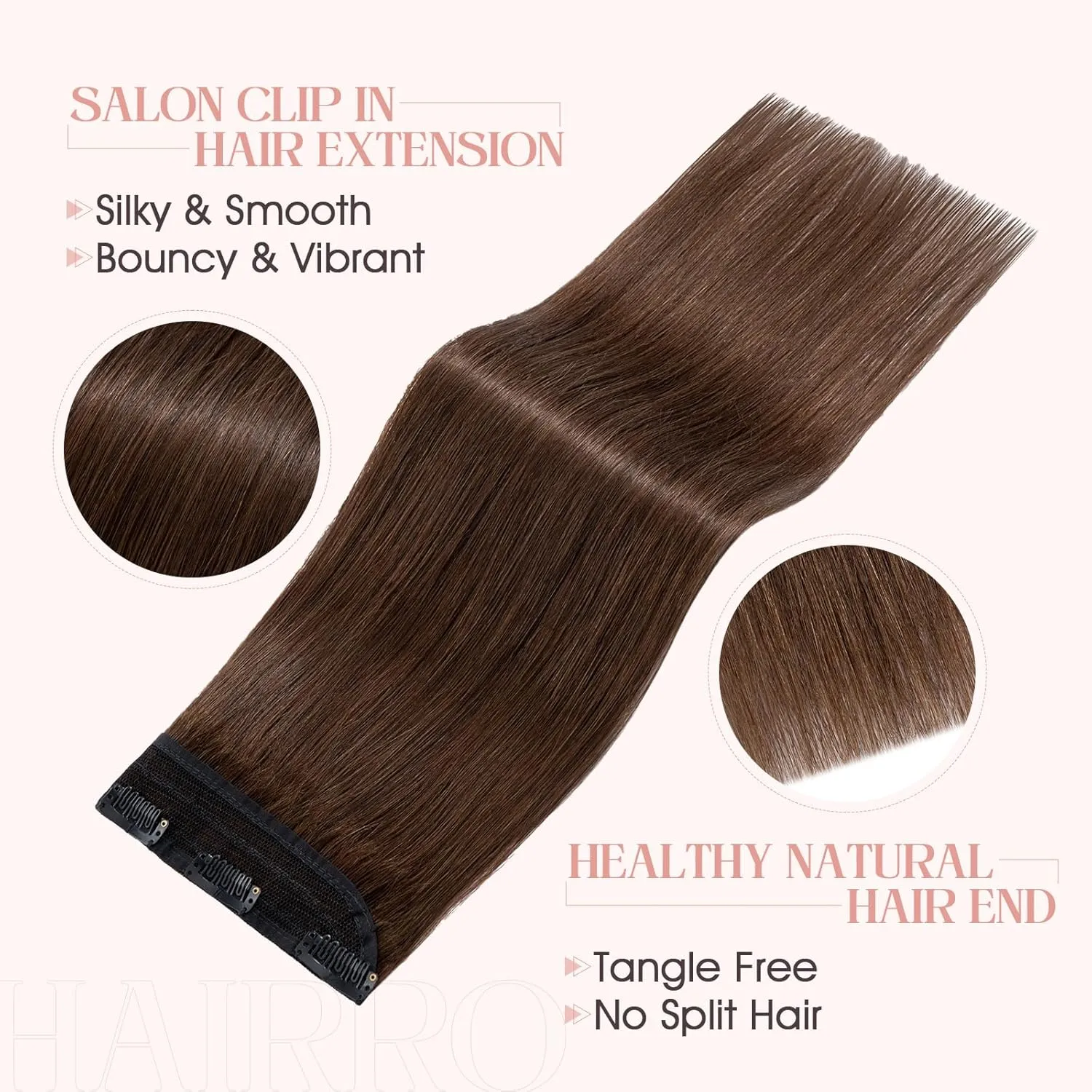 Hairro Clip in Hair Extensions 100% Human Hair #4 Medium Brown Thin Clip on Human Hairpieces 8 Inch Short Straight Standard Weft One Piece 5 Clips 40g for Women