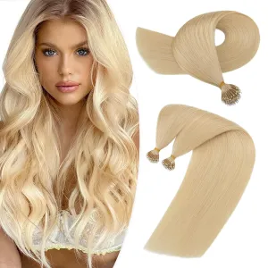 Hairro Nano Tip Remy Hair Extensions Nano Ring Human Hair Extensions Cold Fushion Tipped Real Hair Micro Beads Links Hairpiece Full Head Hair For Women 16inch 50g/PACK 50 Strands #613 Light Blonde